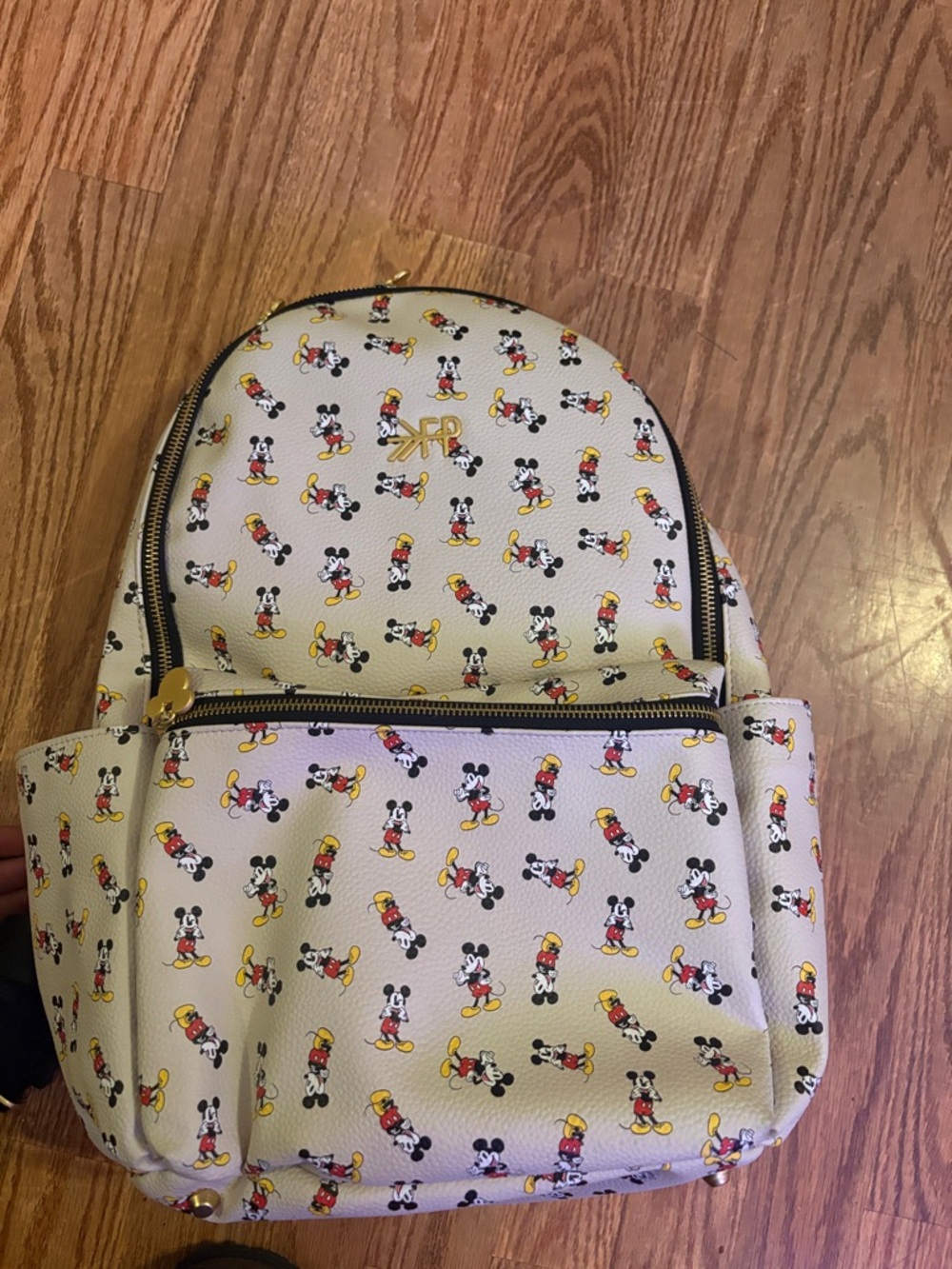 Freshly Picked Light Cream Mickey Mouse Print Baby Backpack